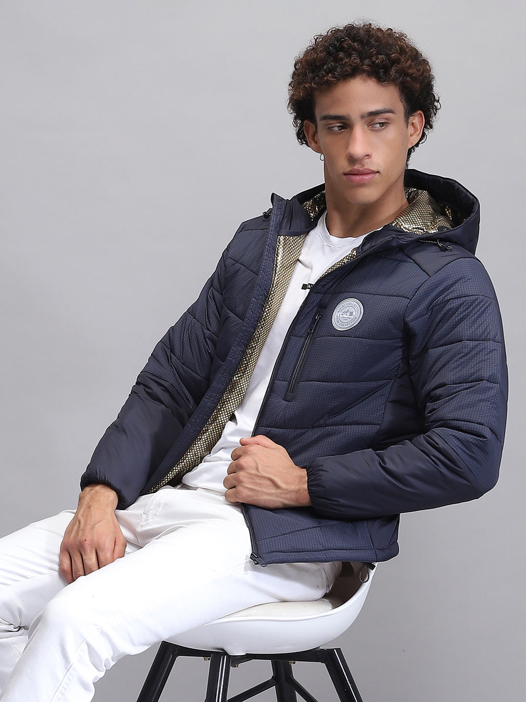 Rock.it Men Navy Blue Solid Hooded Full Sleeve Jacket