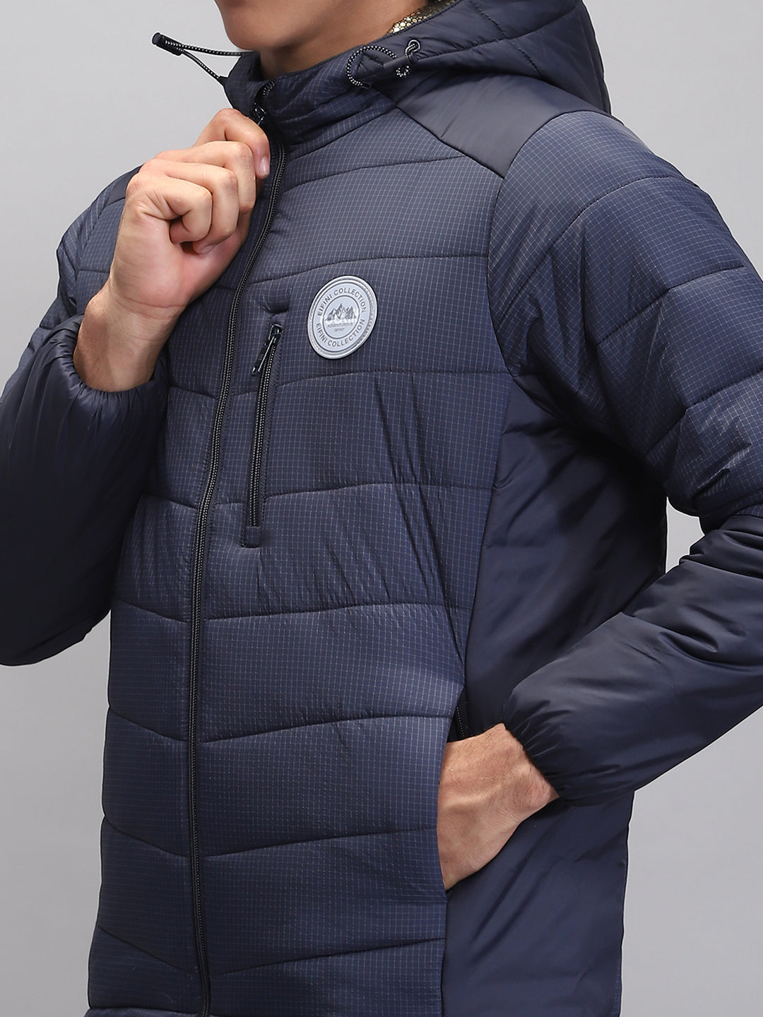 Rock.it Men Navy Blue Solid Hooded Full Sleeve Jacket