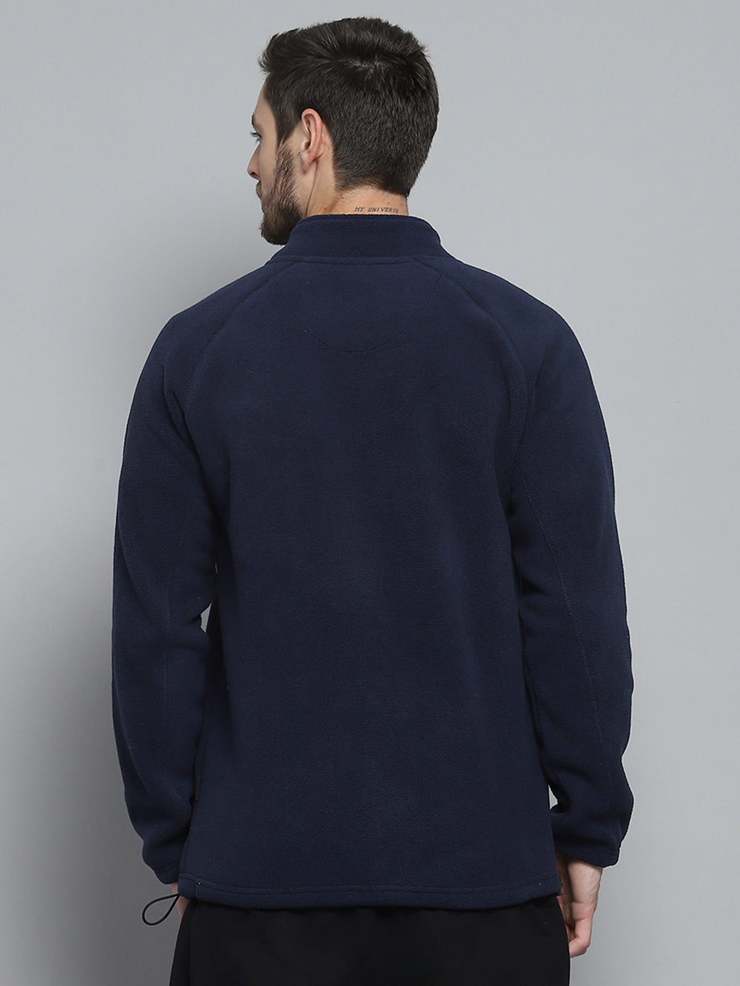Rock.it Men Navy Blue Solid Mock Neck Full Sleeve Sweatshirt