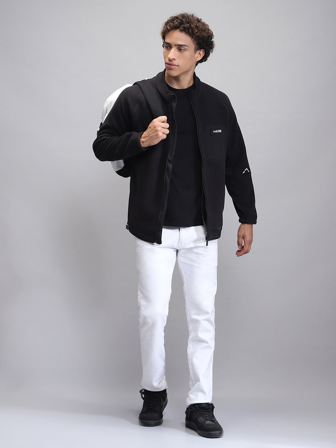 Rock.it Men Black Solid Mock Neck Full Sleeve Sweatshirt