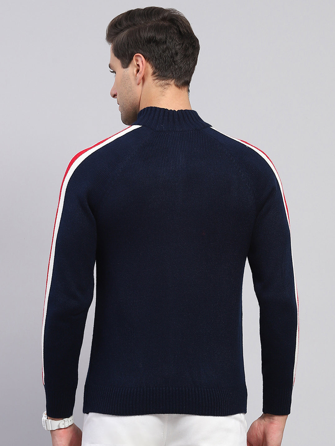 Rock.it Men Navy Blue Solid Mock Neck Full Sleeve Pullover
