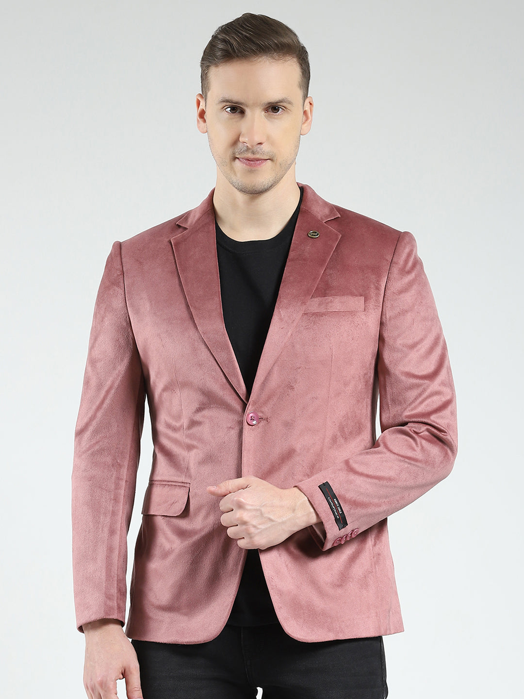 Men Red Solid Notch Lapel Collar Full Sleeve Blazer