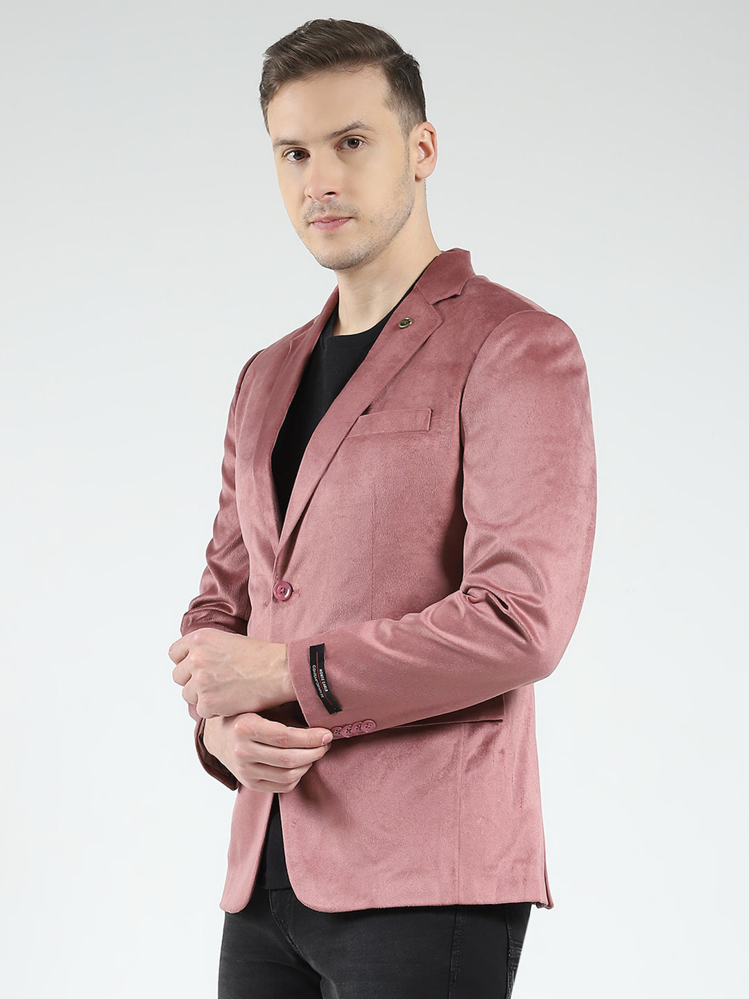 Men Red Solid Notch Lapel Collar Full Sleeve Blazer