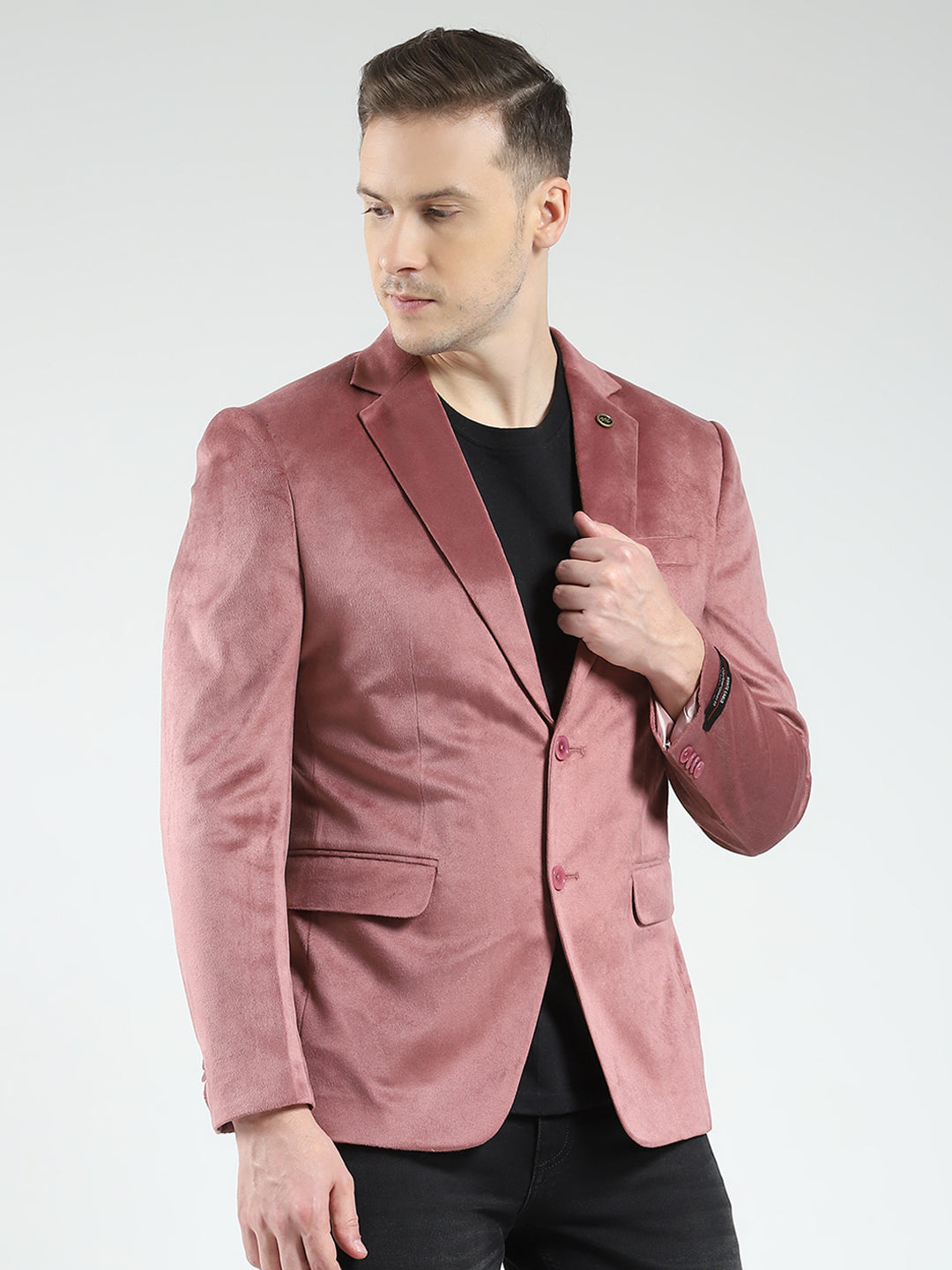 Men Red Solid Notch Lapel Collar Full Sleeve Blazer