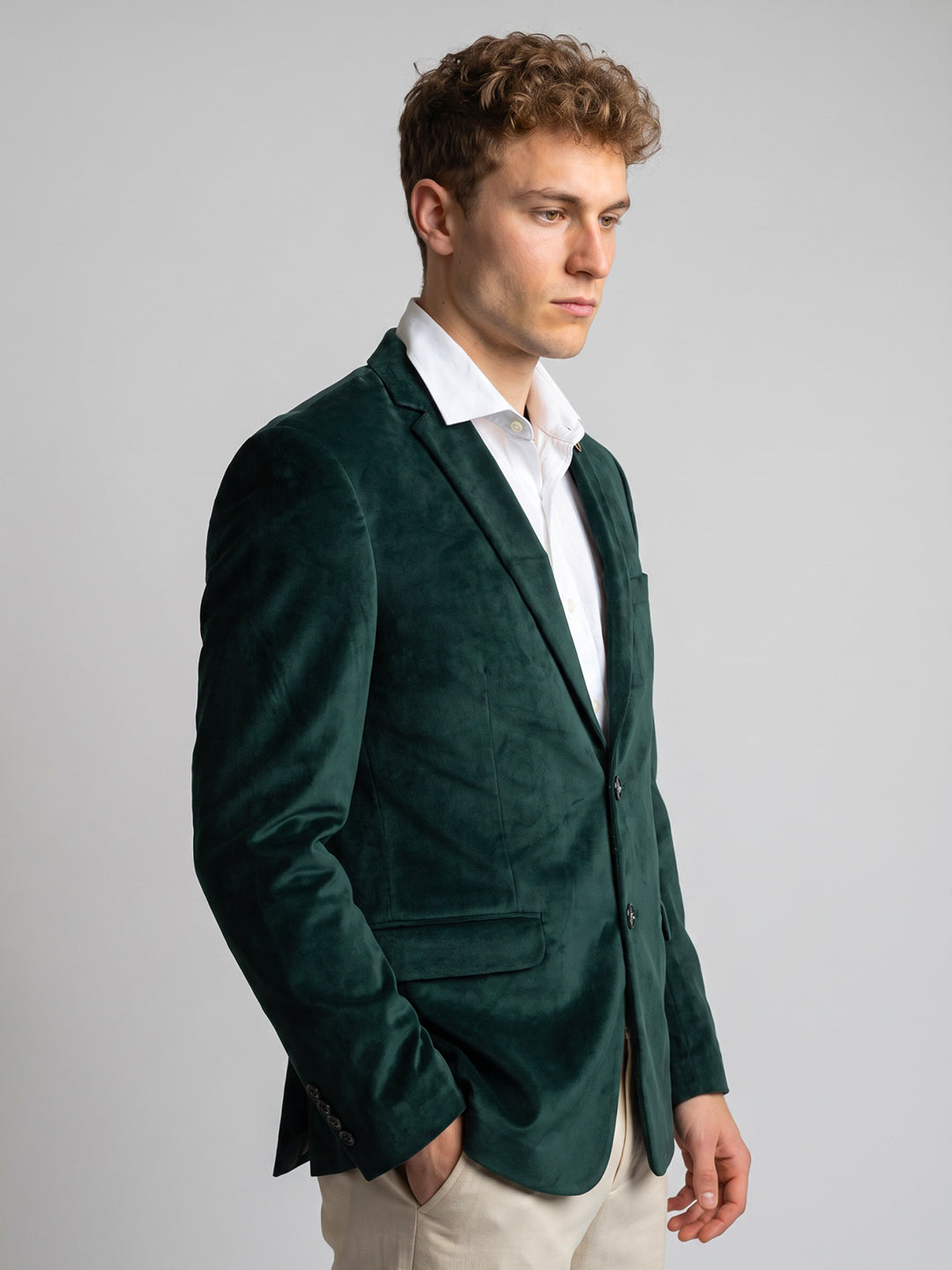 Men Green Solid Lapel Collar Full Sleeve Coat