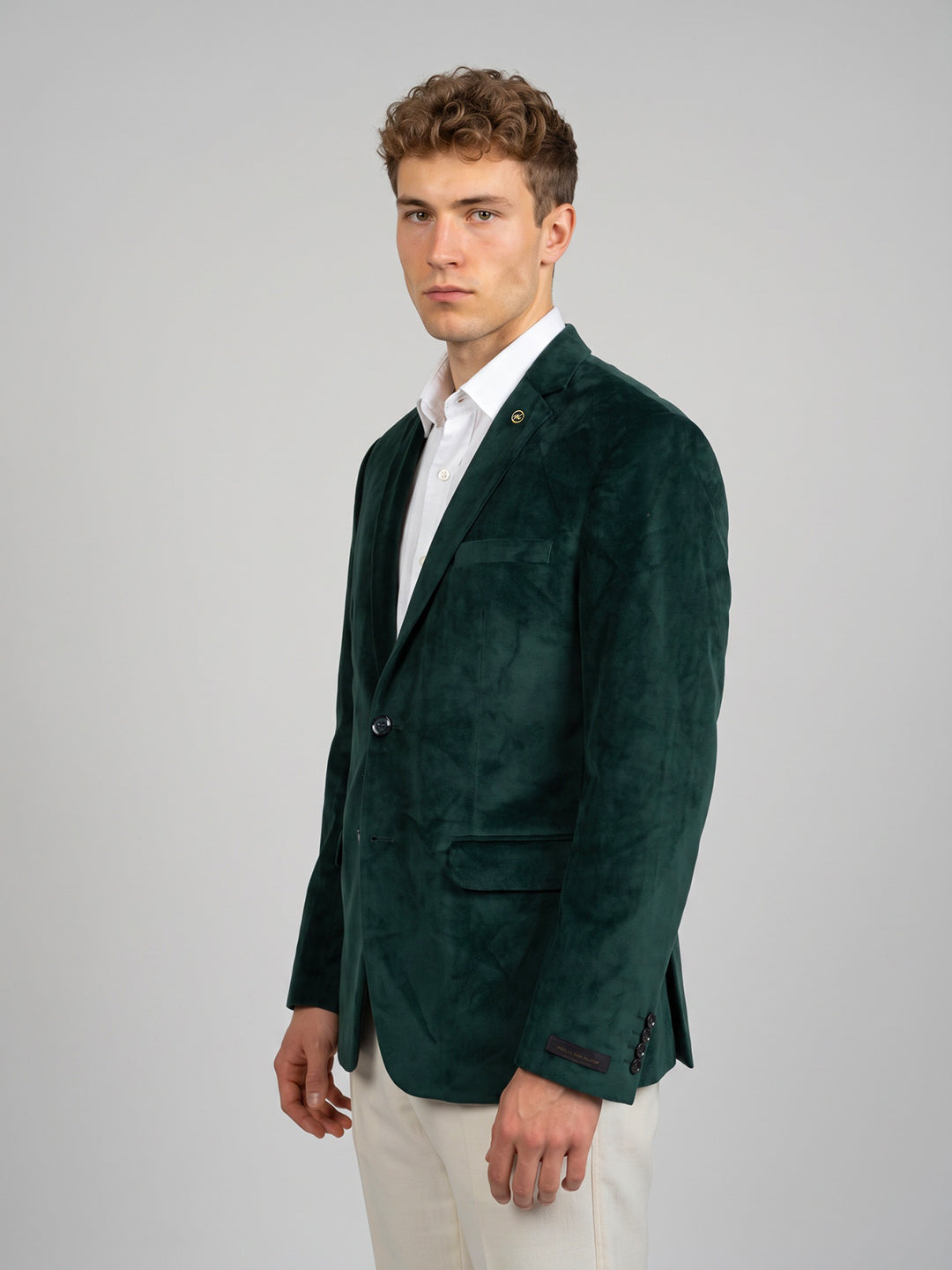 Men Green Solid Lapel Collar Full Sleeve Coat