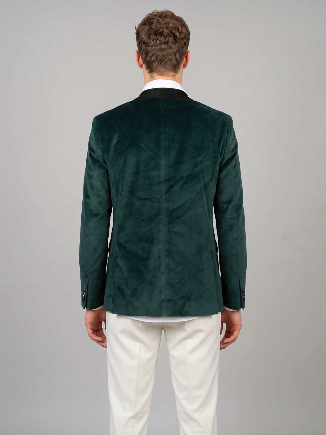 Men Green Solid Lapel Collar Full Sleeve Coat