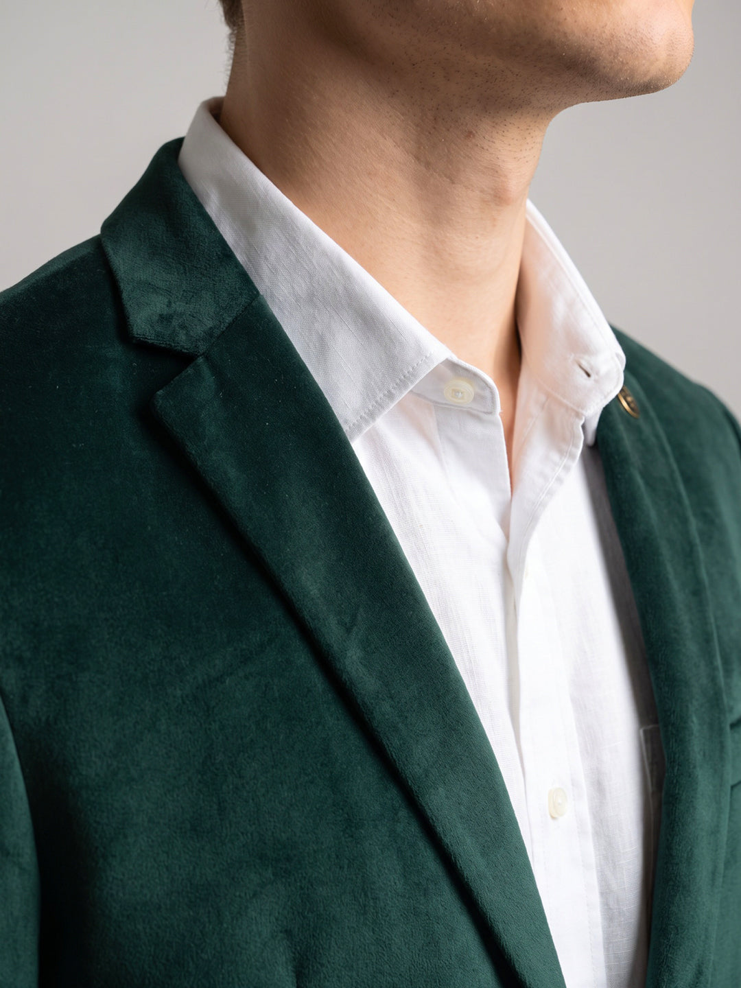 Men Green Solid Lapel Collar Full Sleeve Coat