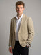 Men Beige Solid Lapel Collar Full Sleeve Coat