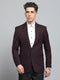 Men Maroon Solid Notch Lapel Collar Full Sleeve Blazer