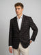 Men Black Check Lapel Collar Full Sleeve Coat