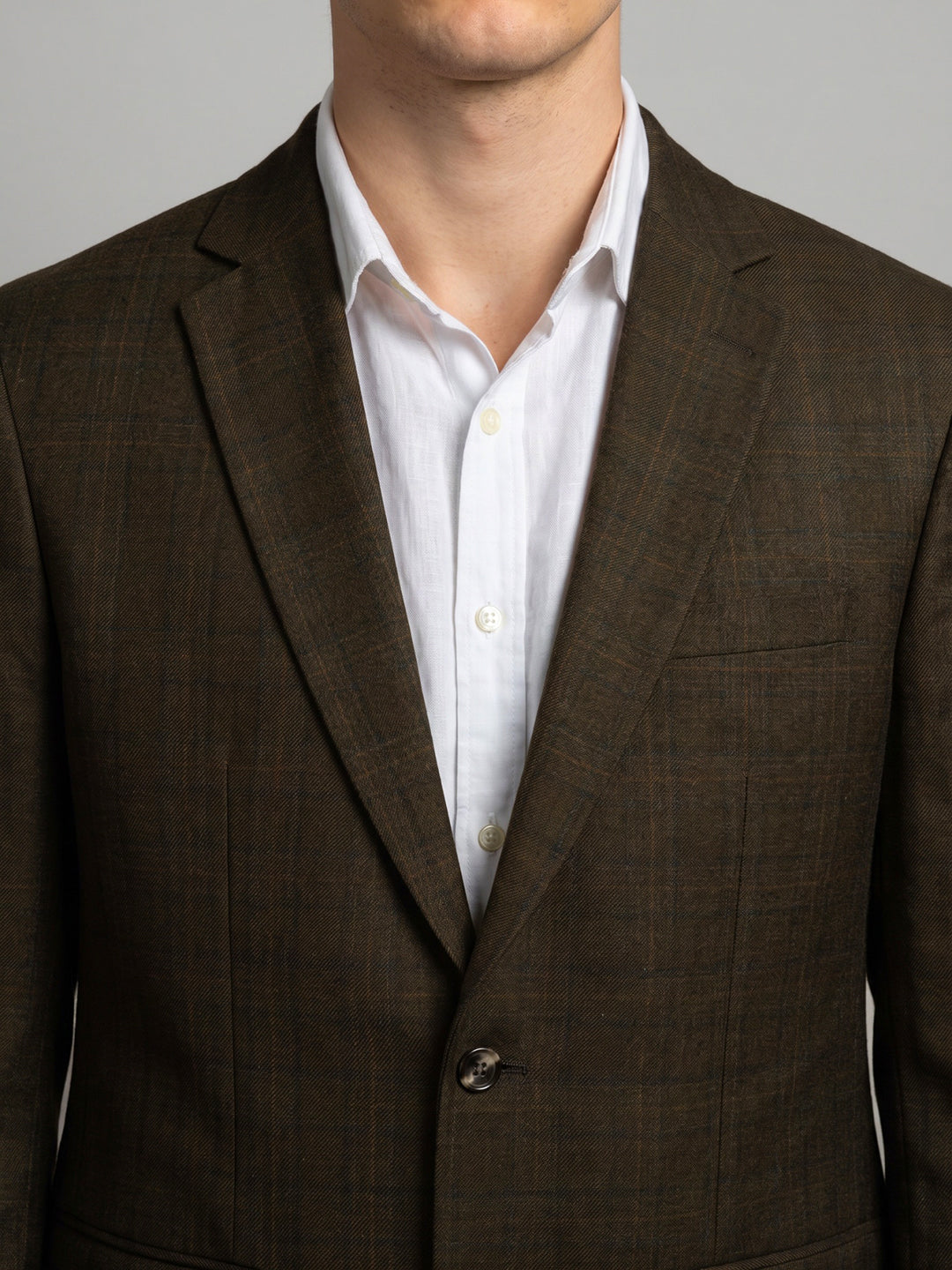 Men Brown Check Lapel Collar Full Sleeve Coat