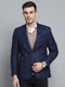 Men Blue Check Notch lapel Collar Full Sleeve Coat