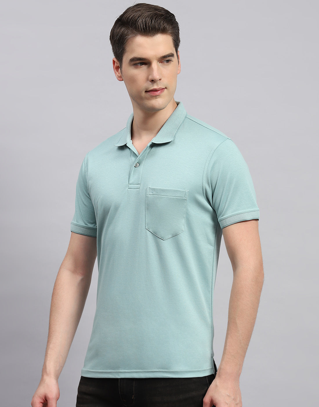 Men Sea Green Solid Collar Neck Half Sleeve T-Shirt