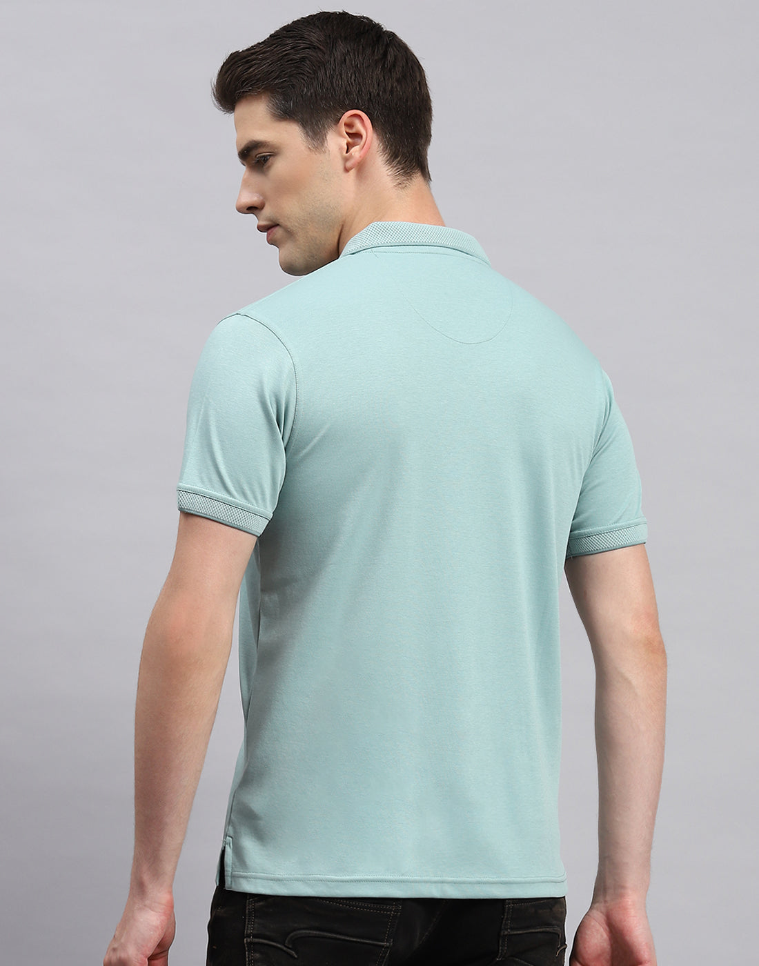 Men Sea Green Solid Collar Neck Half Sleeve T-Shirt
