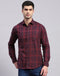Men Maroon Check Collar Full Sleeve Shirt