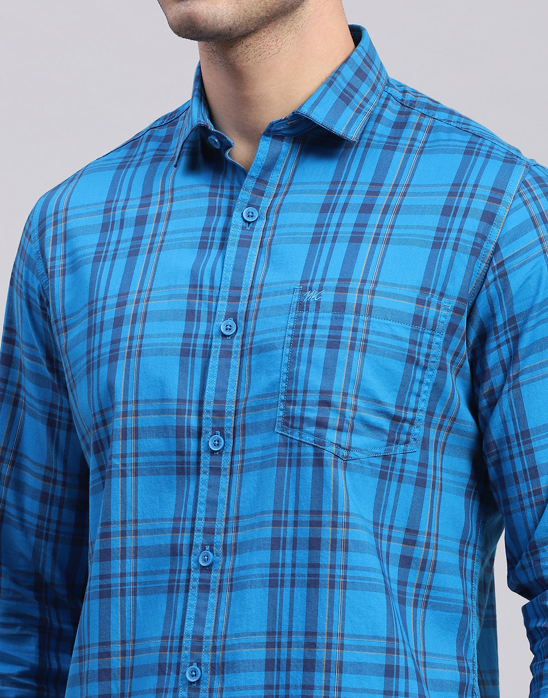 Men Blue Check Collar Full Sleeve Shirt