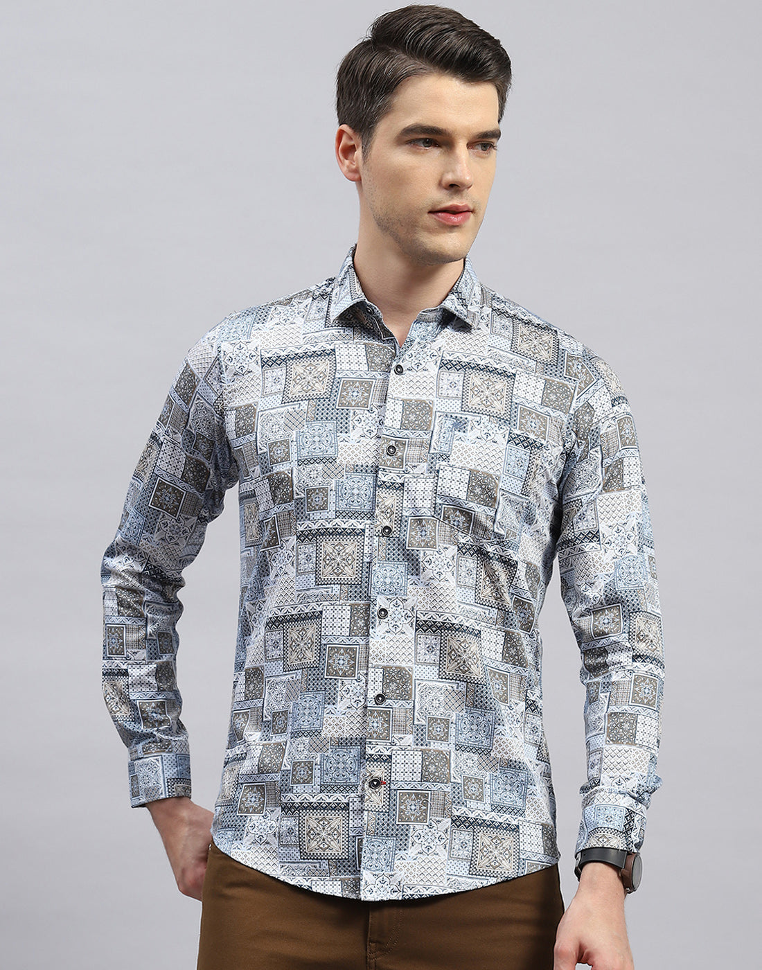Buy Men Blue Printed Collar Full Sleeve Shirt Online in India - Monte Carlo