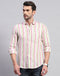 Men Red Stripe Collar Neck Full Sleeve Linen Shirt