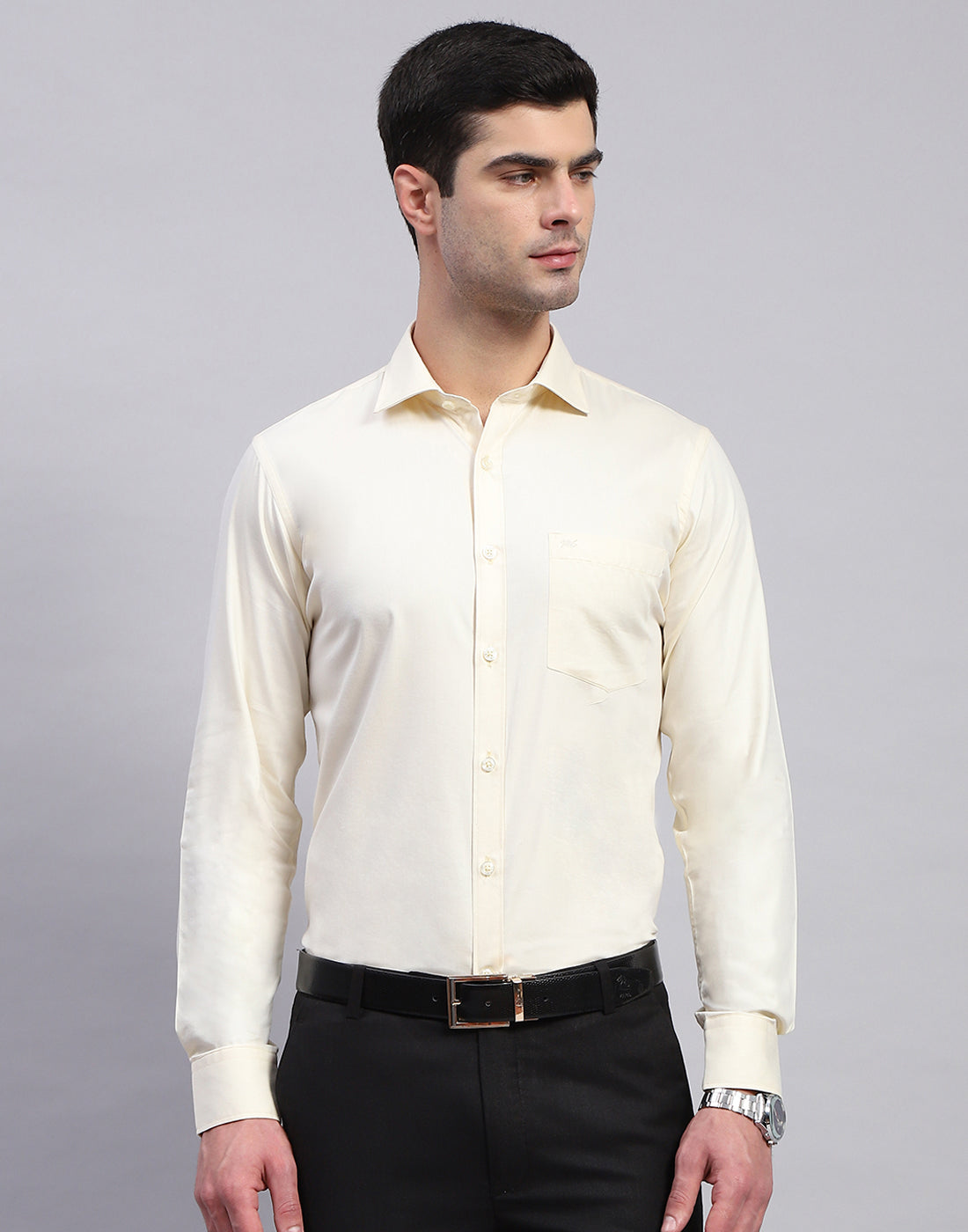 Men Yellow Solid Collar Full Sleeve Shirt