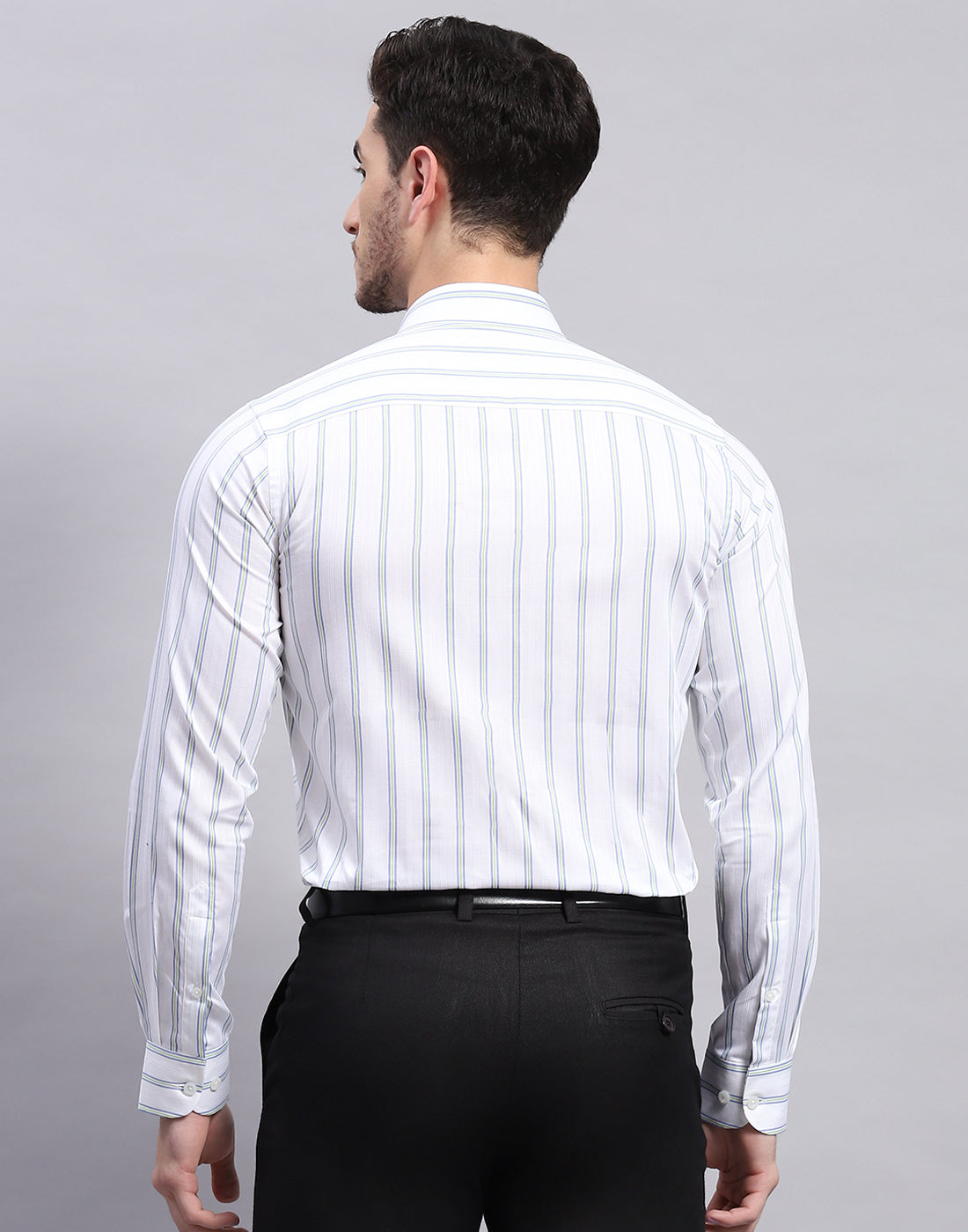 Men Green Stripe Collar Full Sleeve Shirt