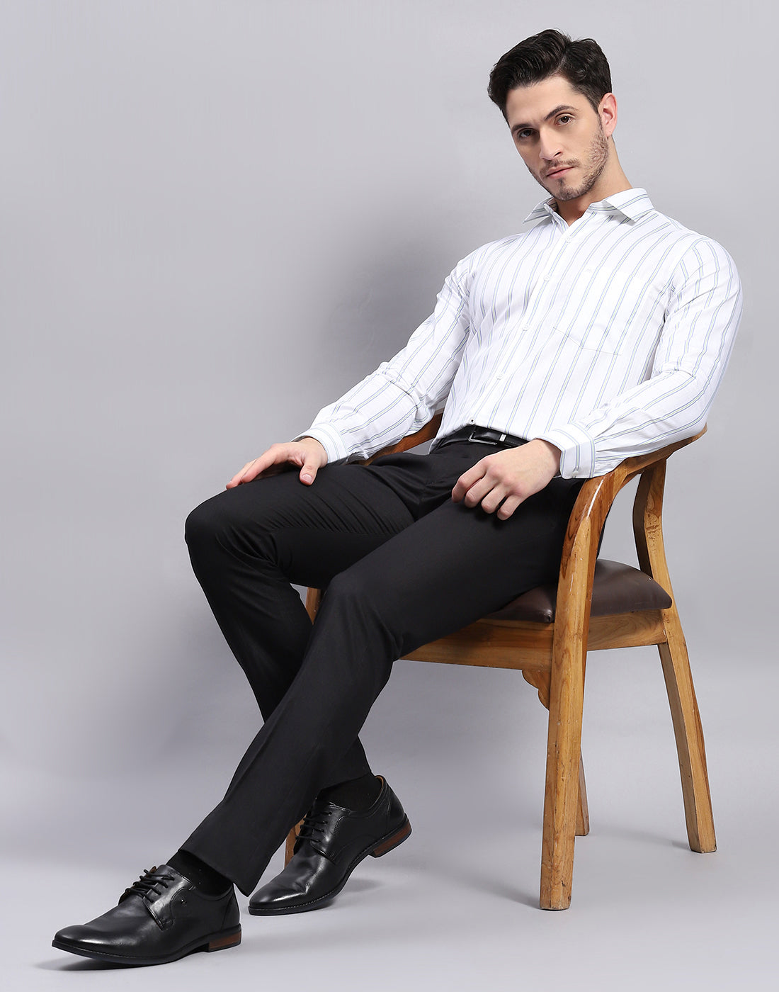 Men Green Stripe Collar Full Sleeve Shirt