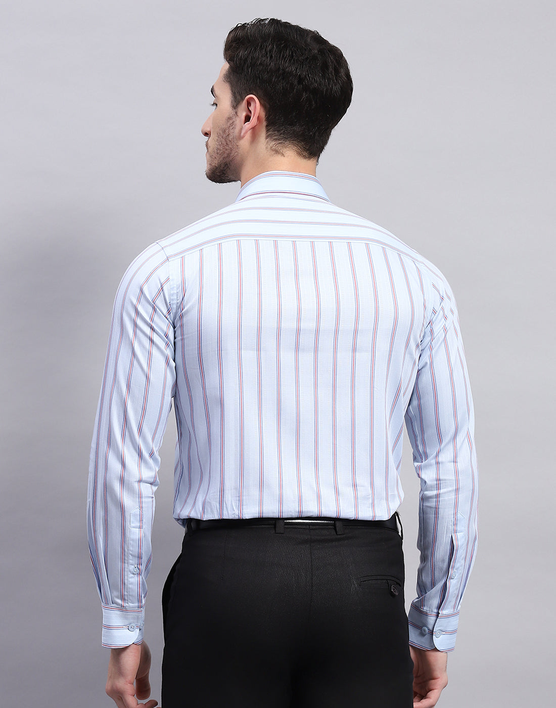 Men Sky Blue Stripe Collar Full Sleeve Shirt