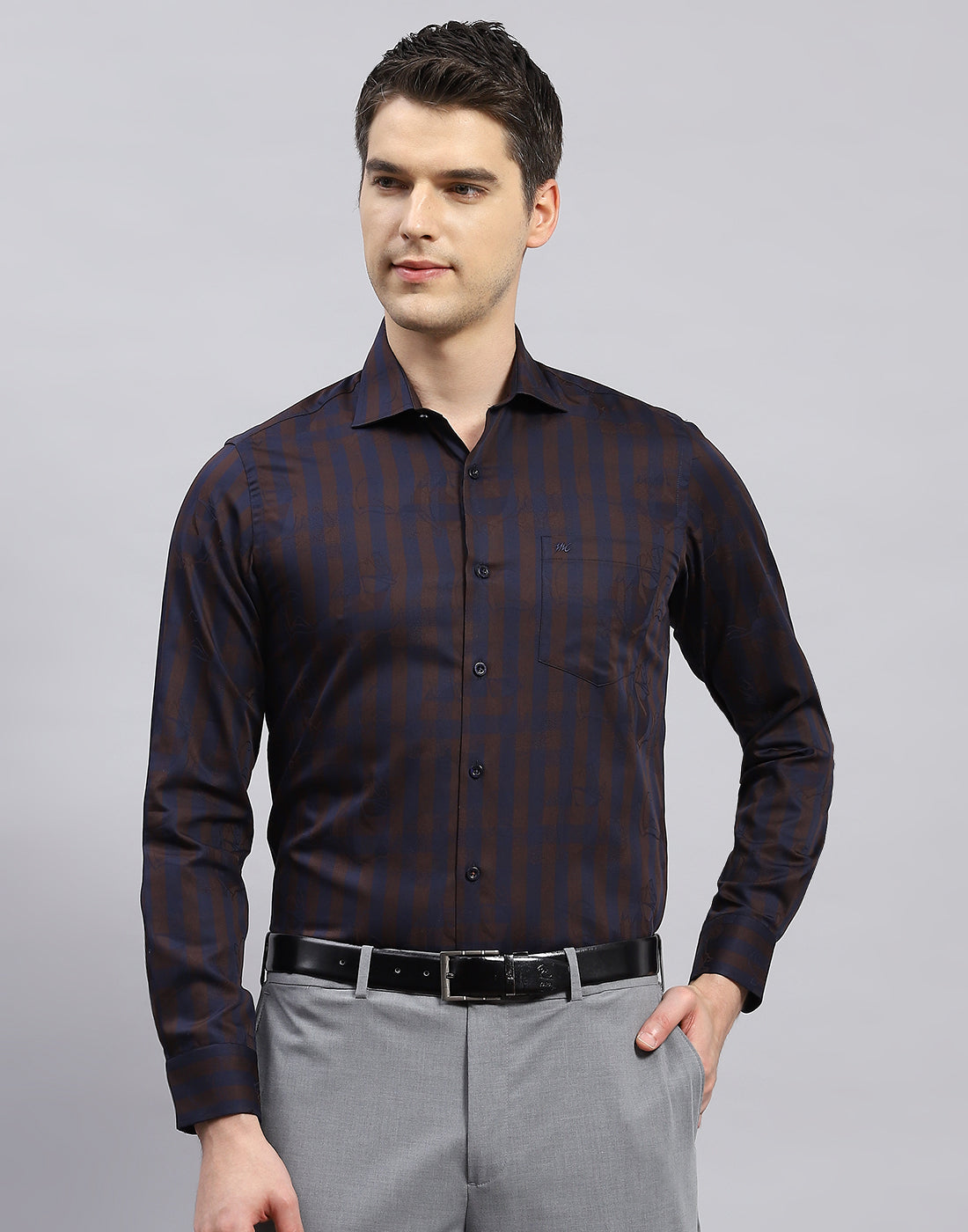 Men Brown Check Collar Full Sleeve Shirt