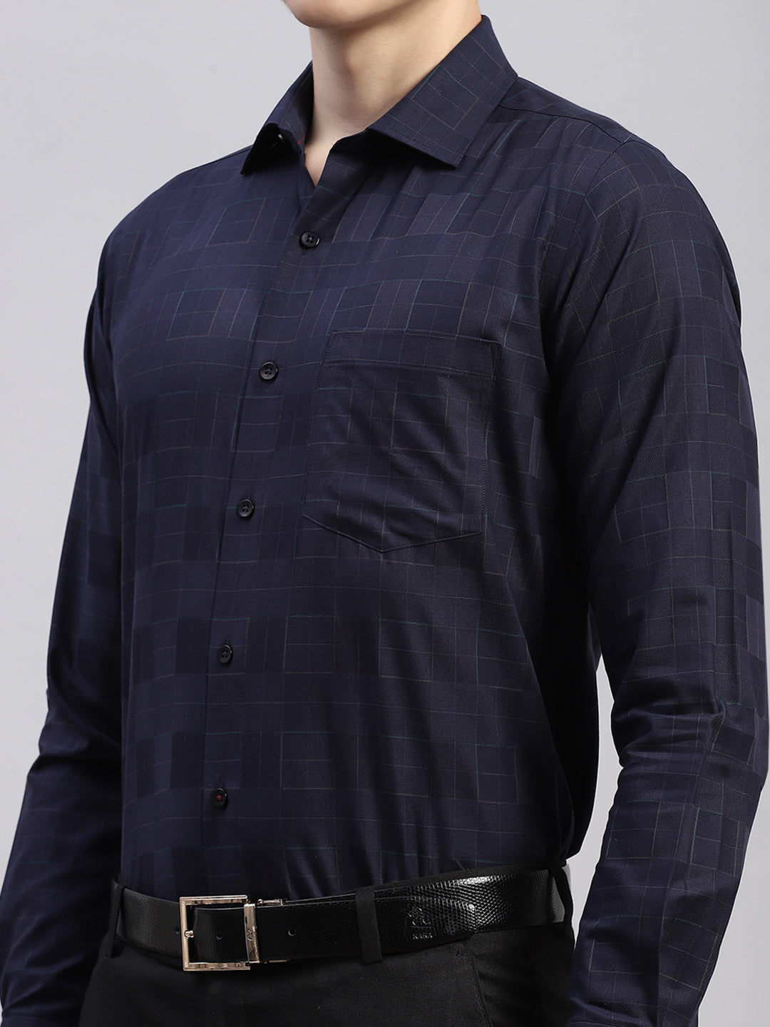 Luxuria Men Navy Blue Self Design Collar Full Sleeve Shirt