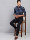 Men Navy Blue Check Spread Collar Full Sleeve Shirt