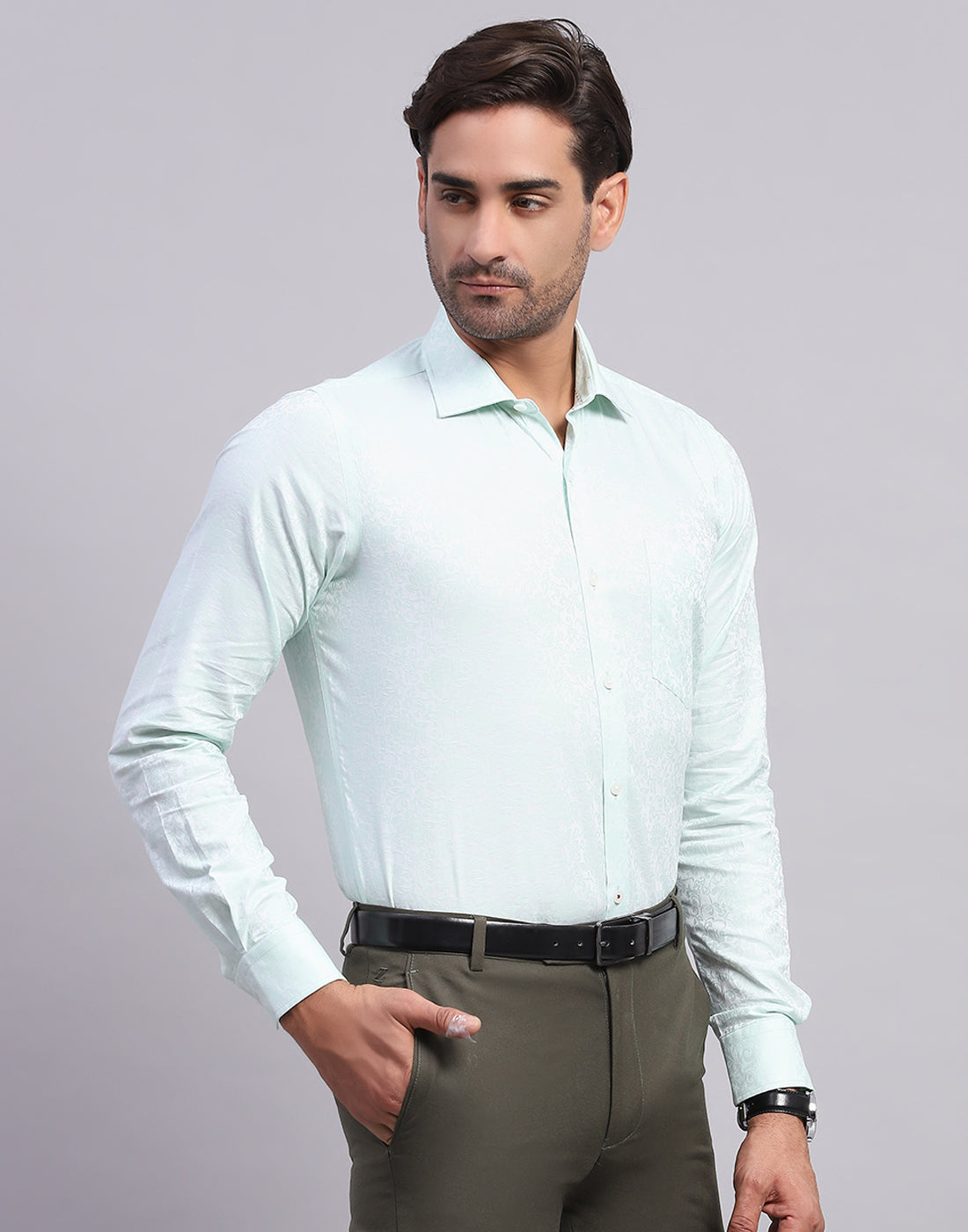 Luxuria Men Light Blue Self Design Collar Full Sleeve Shirt