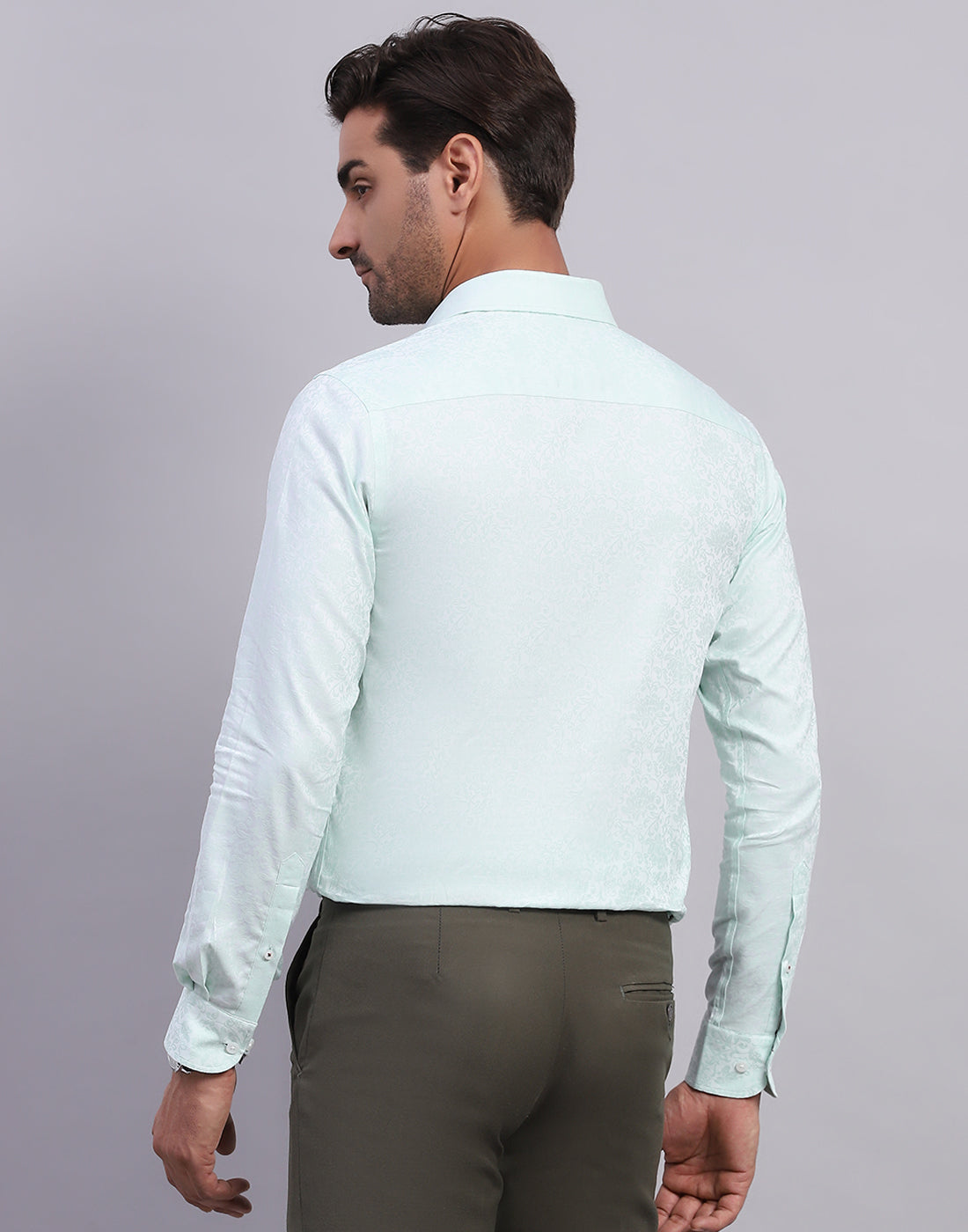 Luxuria Men Light Blue Self Design Collar Full Sleeve Shirt