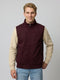 Men Maroon Solid Stand Collar Sleeveless Jacket