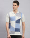 Men Beige Stripe Polo Collar Half Sleeve T-Shirt