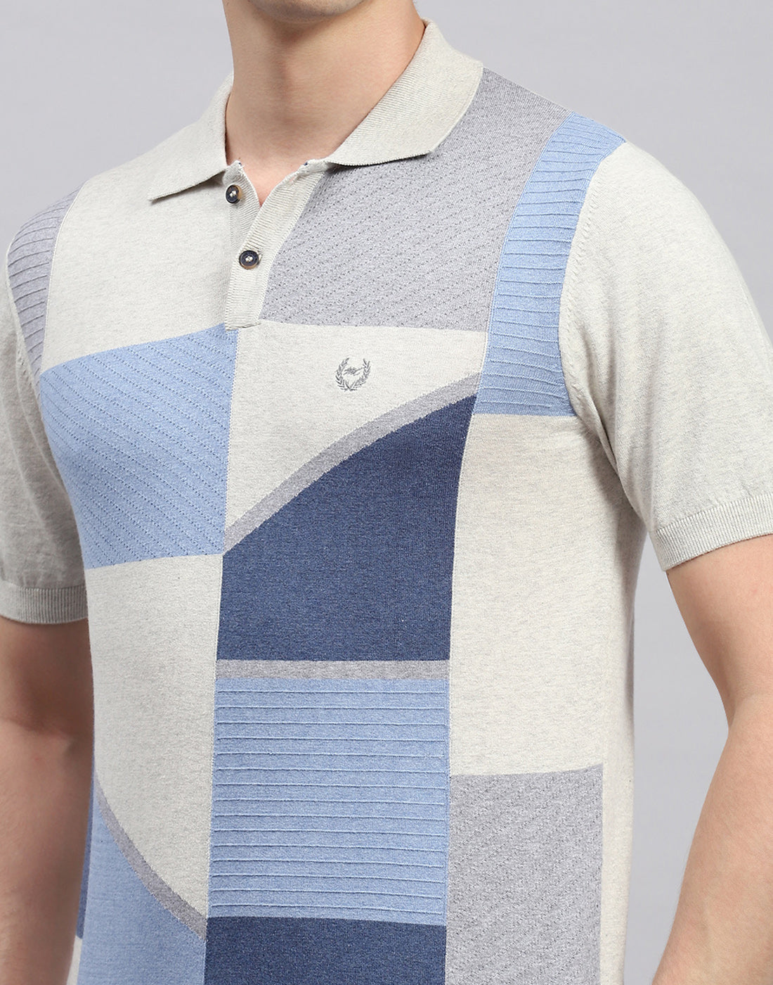 Men Beige Stripe Polo Collar Half Sleeve T-Shirt