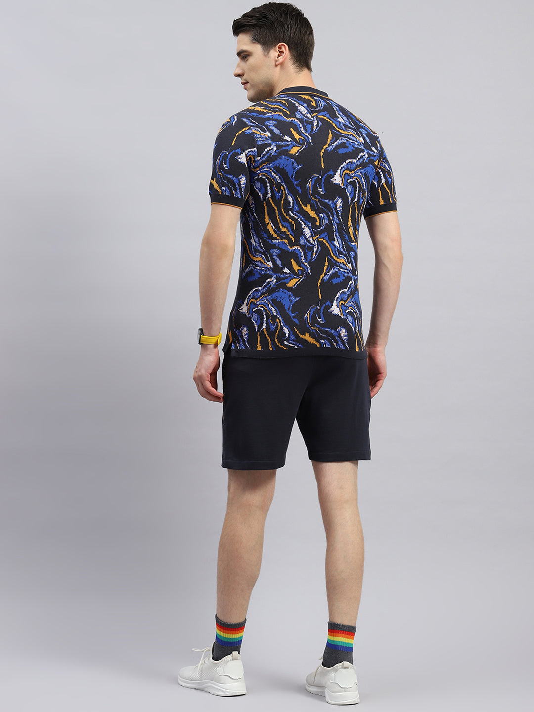 Men Navy Blue Printed Regular Fit Bermuda Set