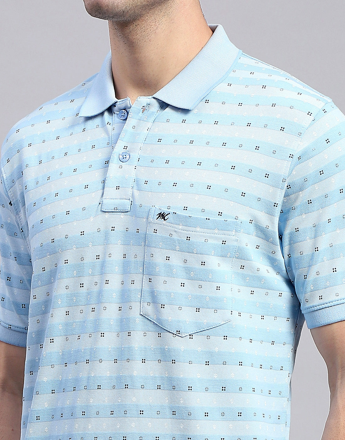 Men Blue Printed Polo Collar Half Sleeve T-Shirt