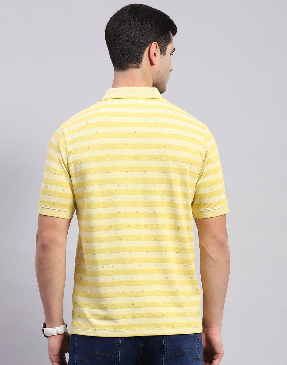 Men Yellow Printed Polo Collar Half Sleeve T-Shirt