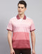 Men Pink Stripe Polo Collar Half Sleeve T-Shirt