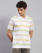 Men White Stripe Polo Collar Half Sleeve T-Shirt