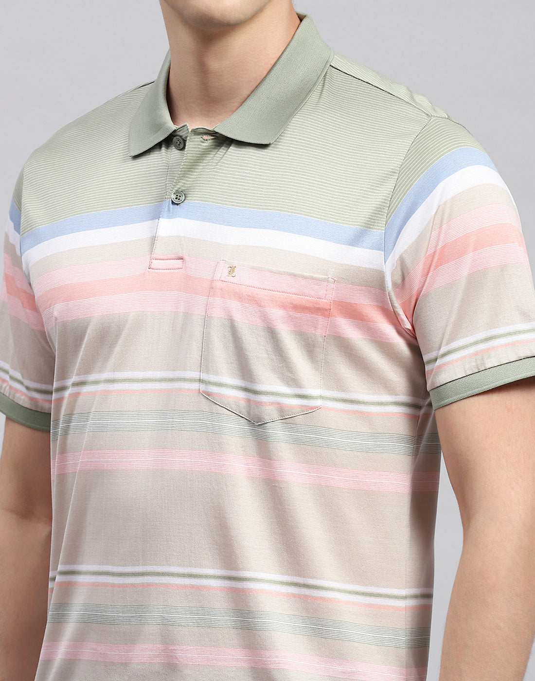 Men Multicolor Stripe Polo Collar Half Sleeve T-Shirt