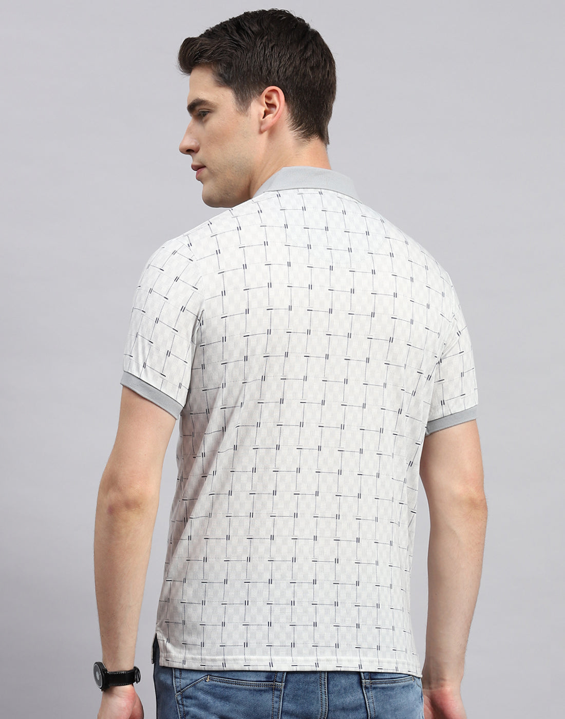 Men Grey Printed Polo Collar Half Sleeve T-Shirt