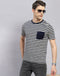 Men Navy Blue Stripe Round Neck Half Sleeve T-Shirt