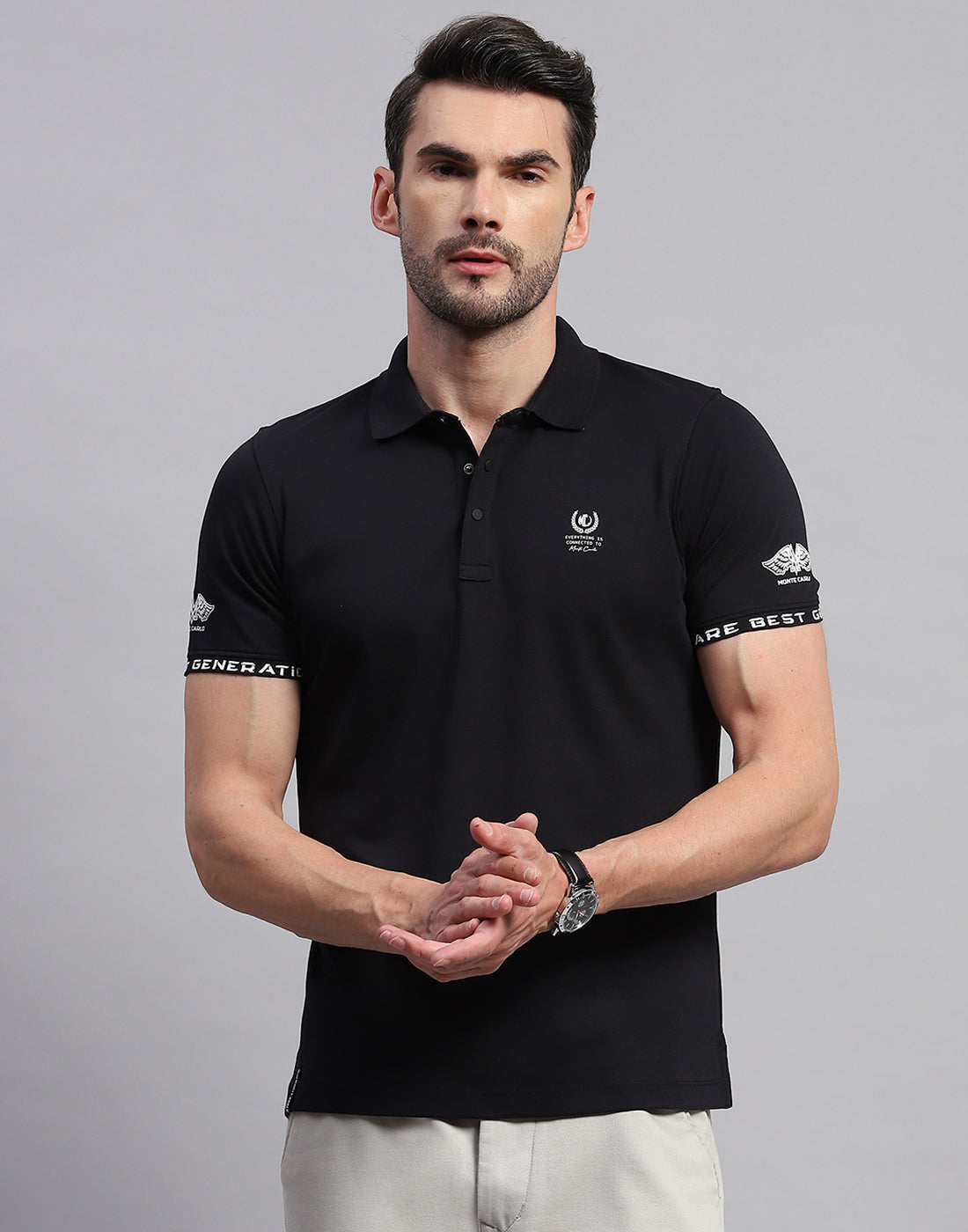 Men Black Solid Polo Collar Half Sleeve T-Shirt