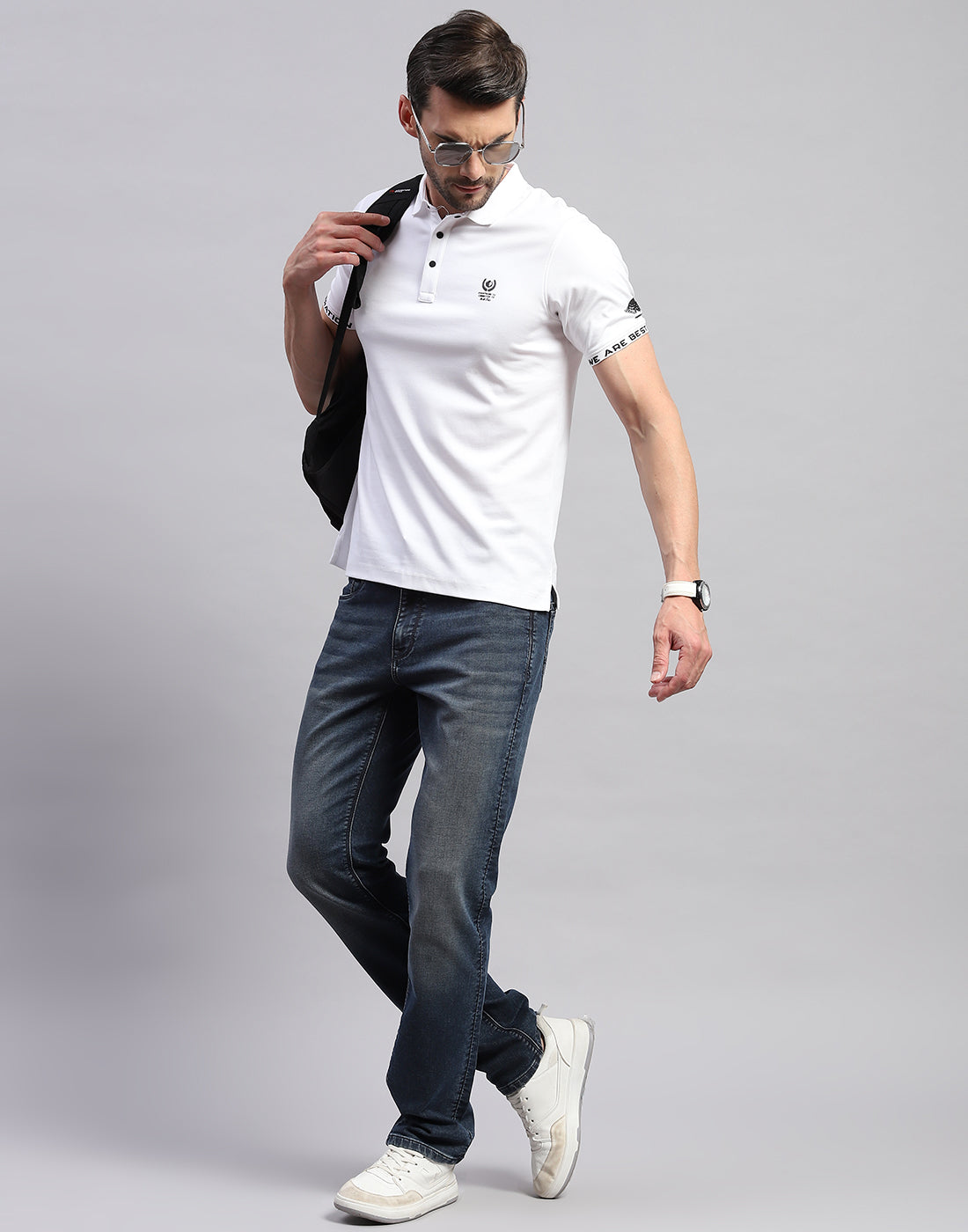 Men White Solid Polo Collar Half Sleeve T-Shirt