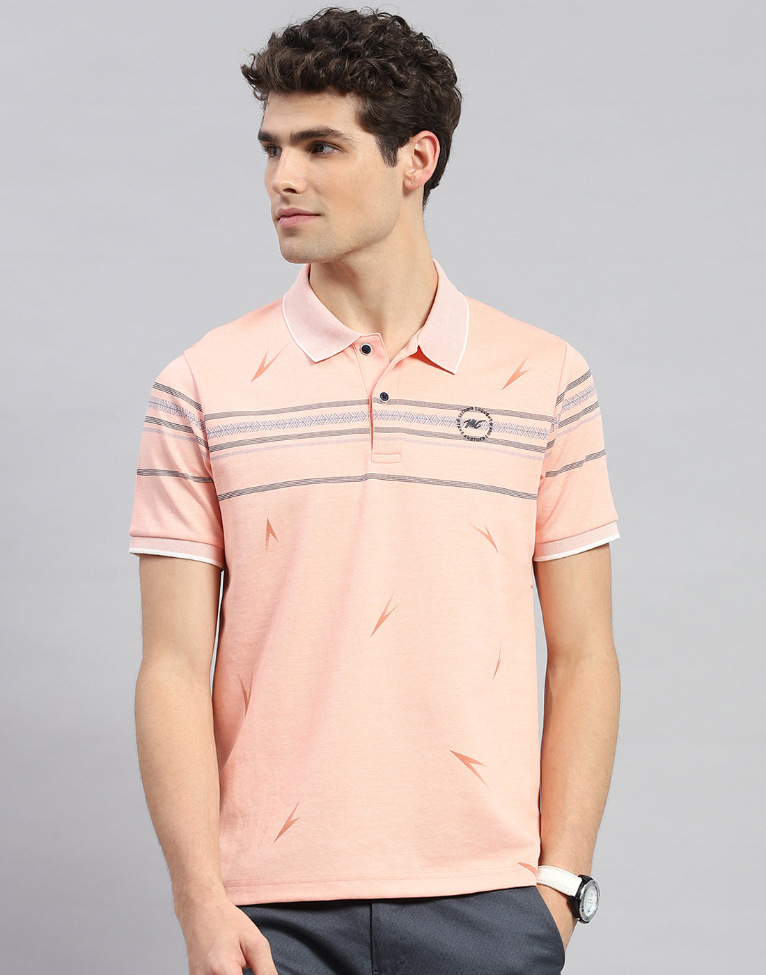 Men Orange Printed Polo Collar Half Sleeve T-Shirt