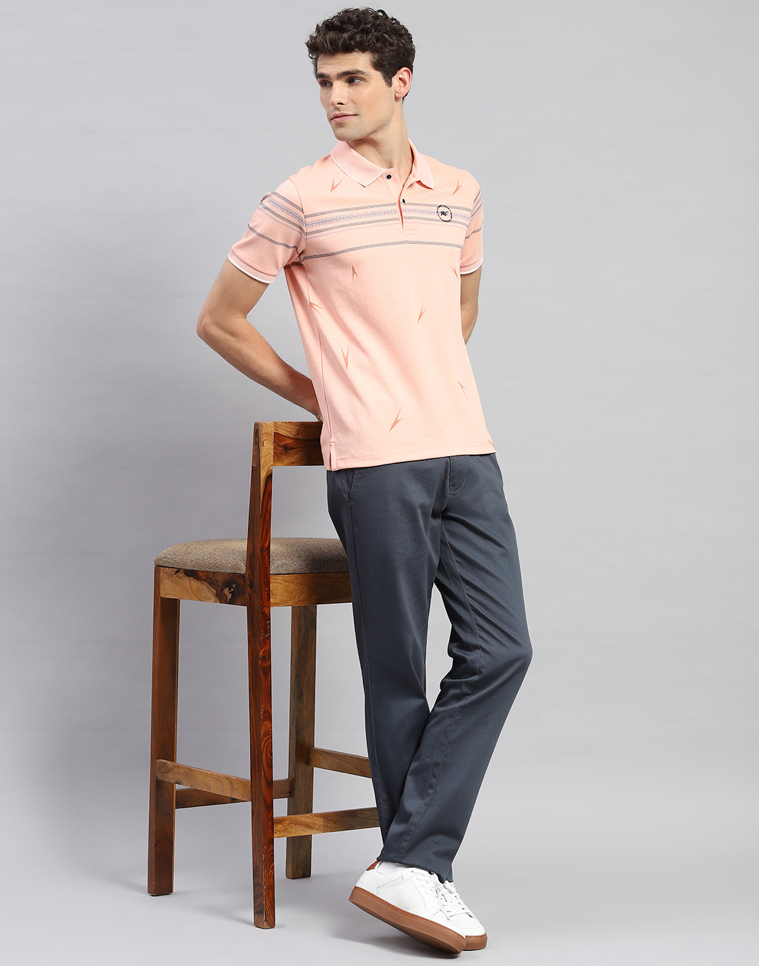 Men Orange Printed Polo Collar Half Sleeve T-Shirt