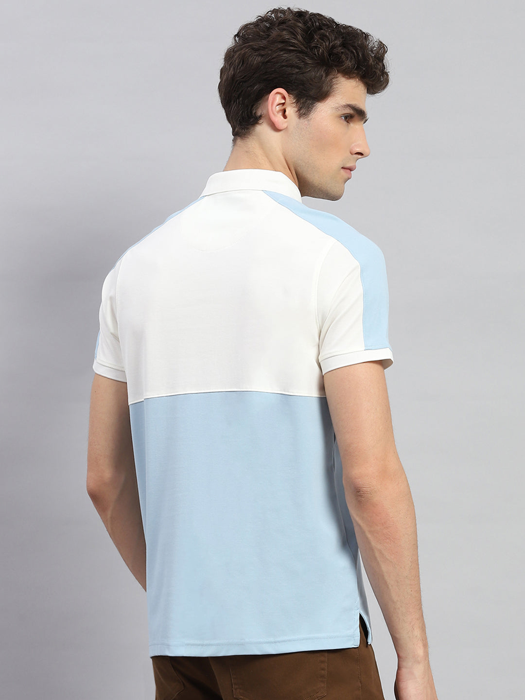 Men Blue Stripe Polo Collar Half Sleeve T-Shirt