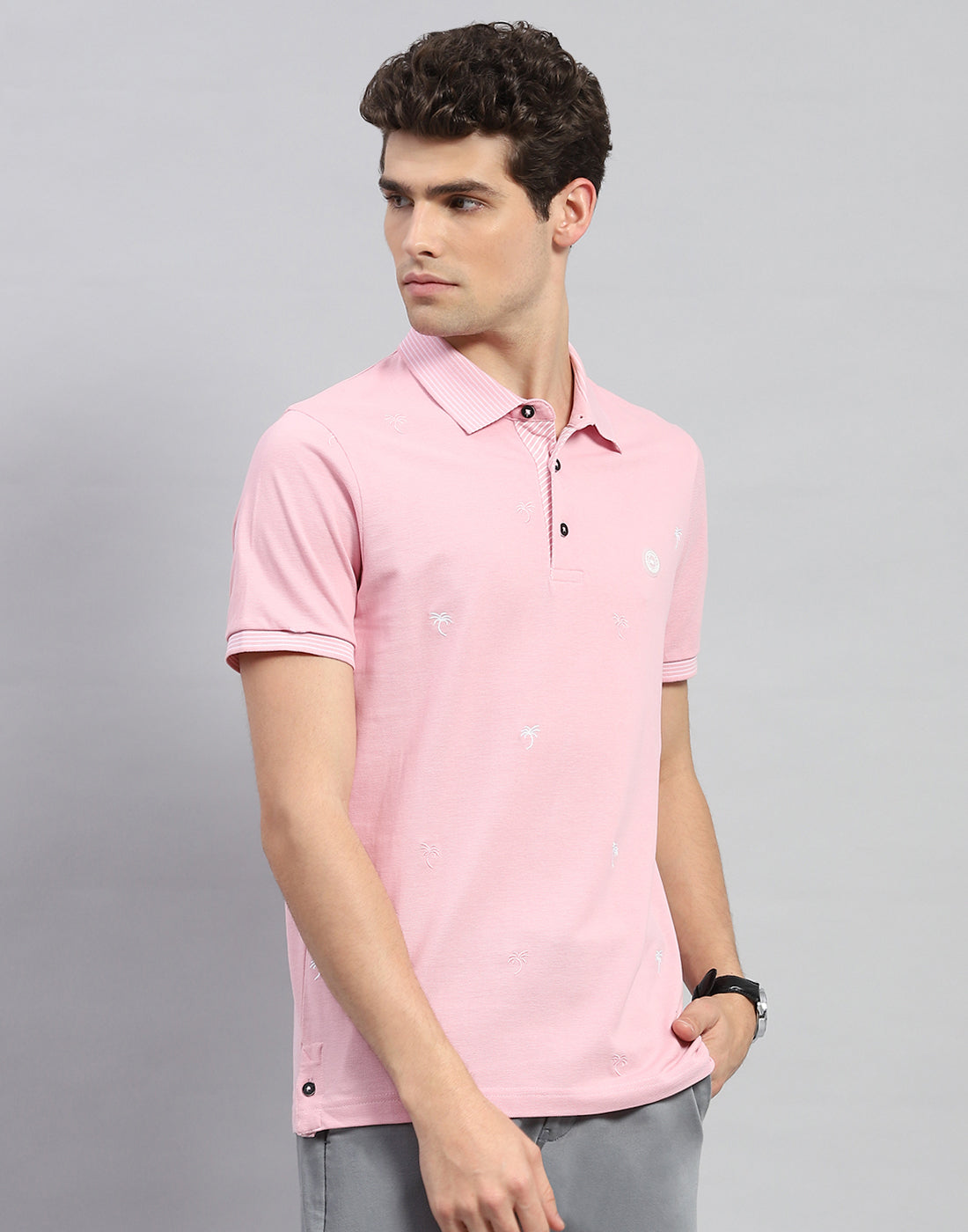 Buy Men Pink Solid Polo Collar Half Sleeve T-Shirt Online in India