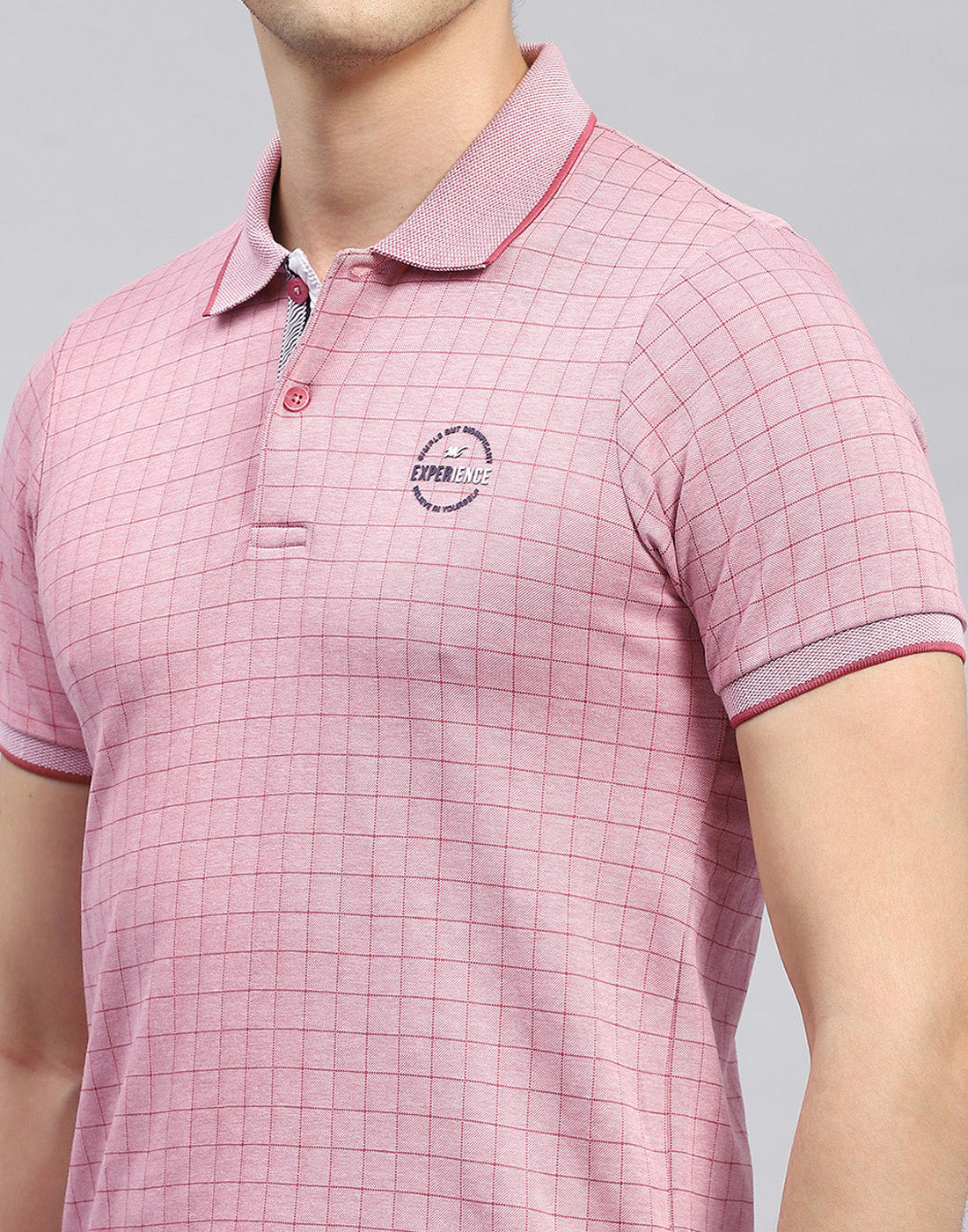 Men Pink Stripe Polo Collar Half Sleeve T-Shirt